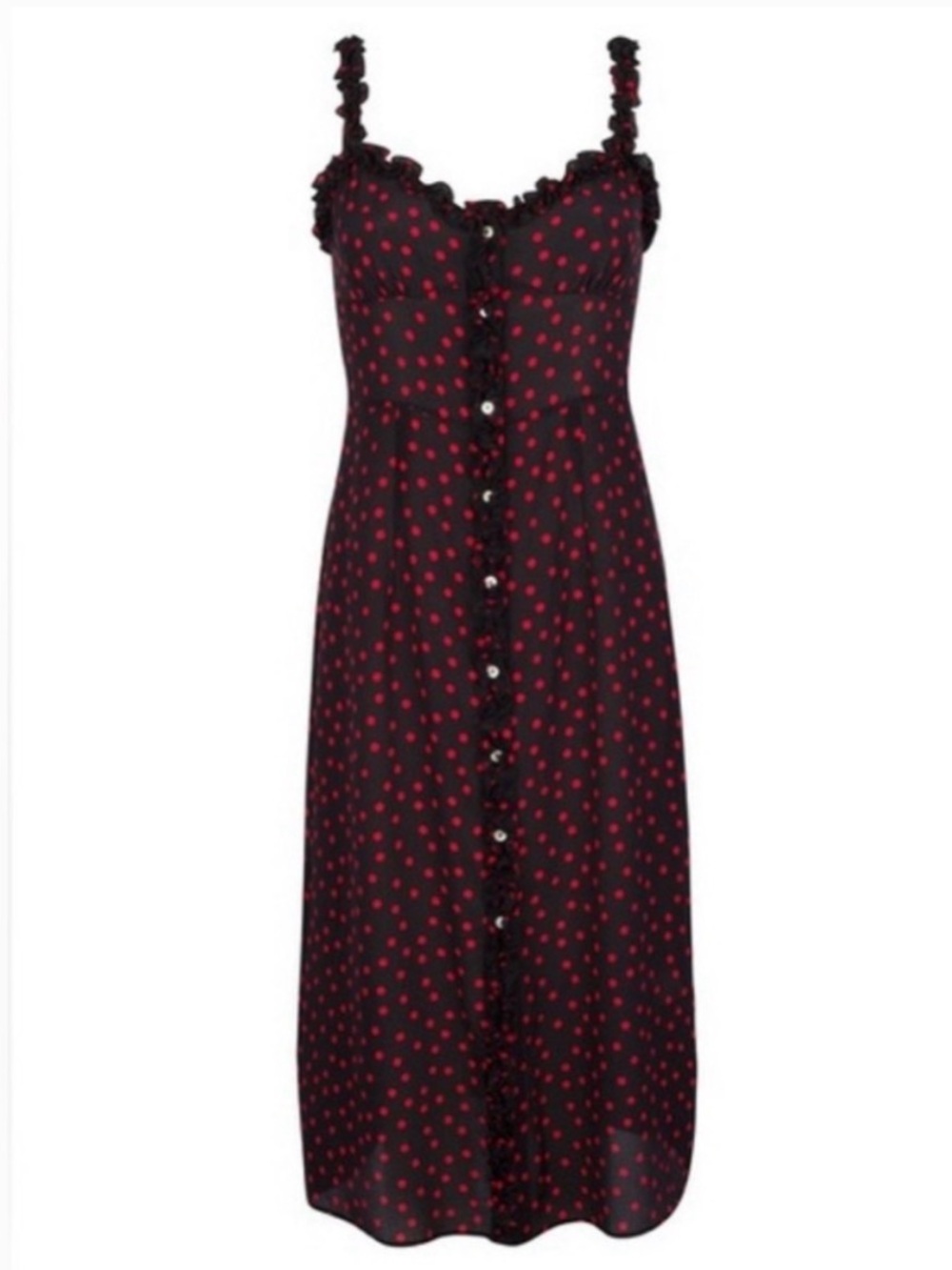 Realisation Par Black Midi Dress with Red Polka Dots